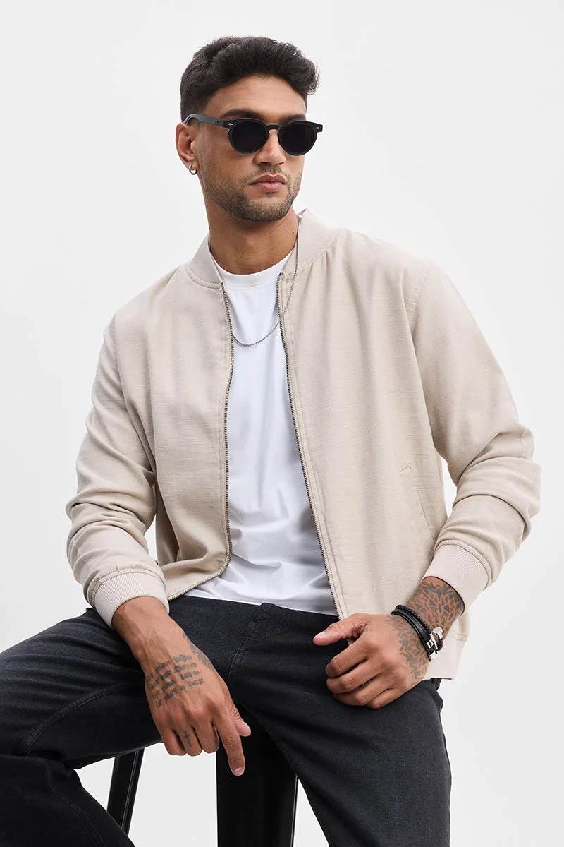 سنيتش Beige Textured Relaxed Fit Jacket